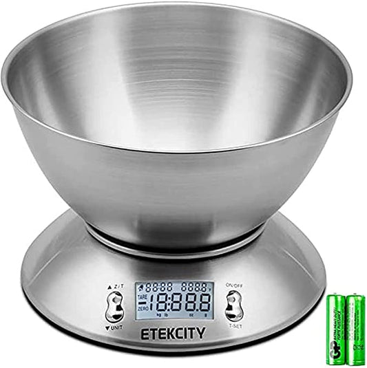 Digital Food Scale with Bowl - Stainless Steel