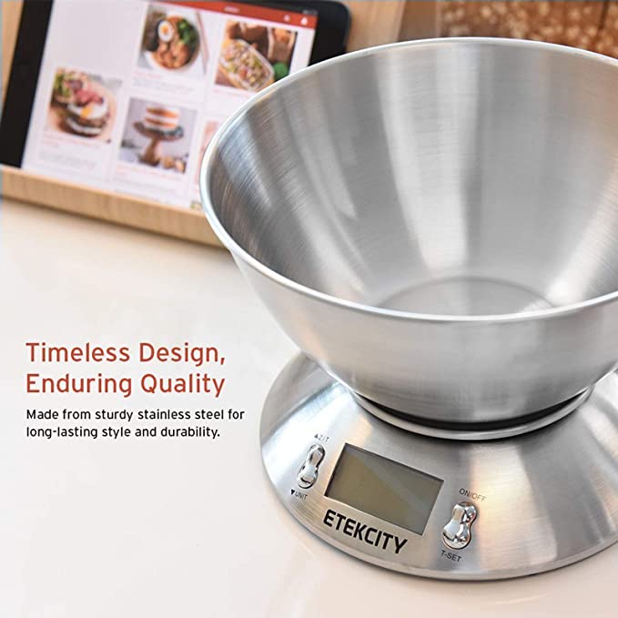 Digital Food Scale with Bowl - Stainless Steel