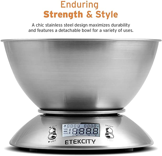 Digital Food Scale with Bowl - Stainless Steel