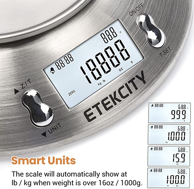 Digital Food Scale with Bowl - Stainless Steel