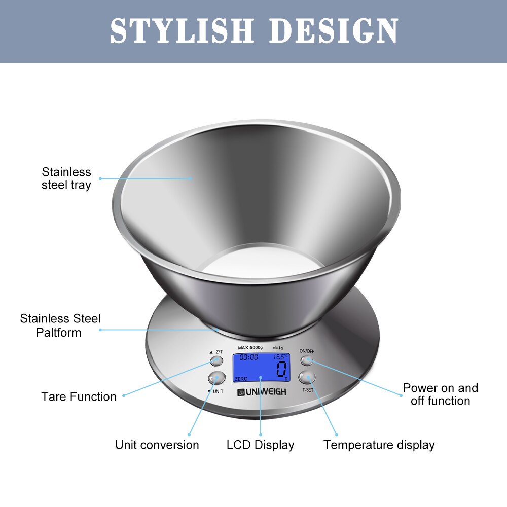 Digital Kitchen Scale with Removable Bowl